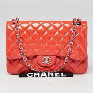 Chanel Pink Quilted Patent Leather Classic Jumbo Double Flap Bag